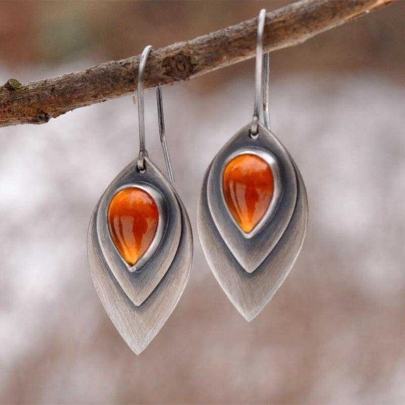 Vintage Orange Stein Earrings in Silver Sterling