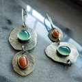 Silver-Plated Vintage Earrings with Blue and Amber Stone