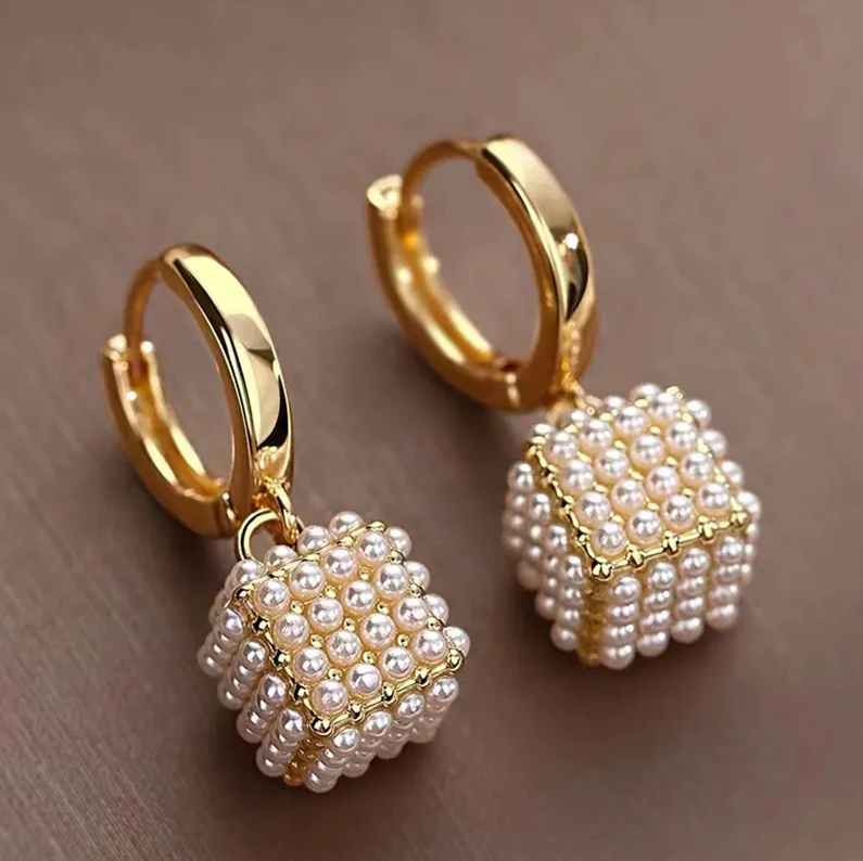 Elegant Cubic Pearl Studs