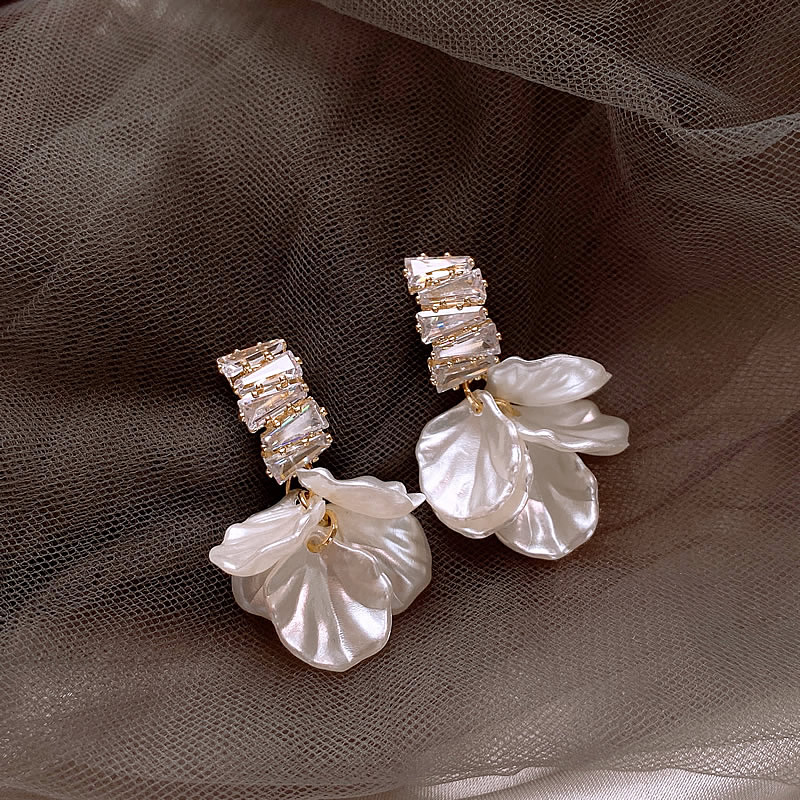 Elegant Gold and White Petal Earrings