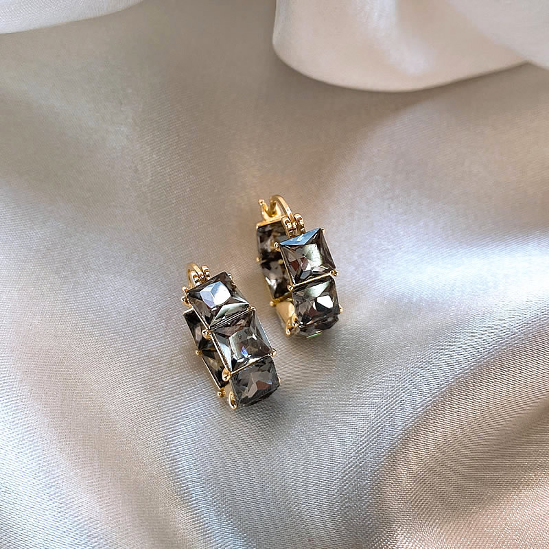 Gold Earrings with Black Zirconia