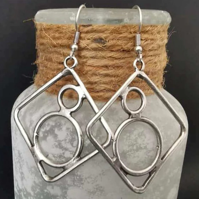 Vintage Hollow Silver Hoops Earrings
