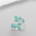 Adjustable Ring with Turquoise Leaf Design