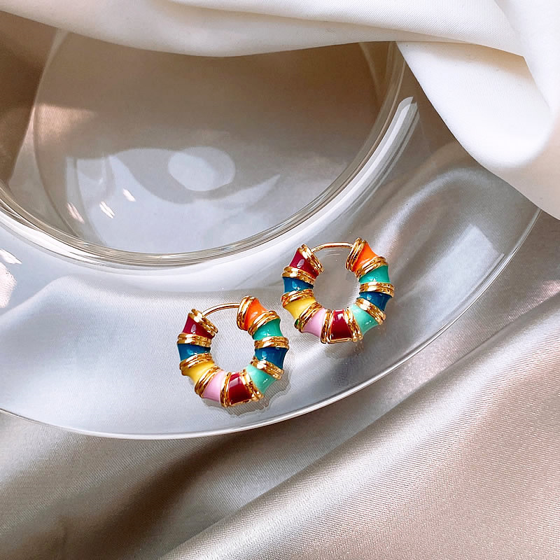 Elegant earrings adorned with multicolored enamel.