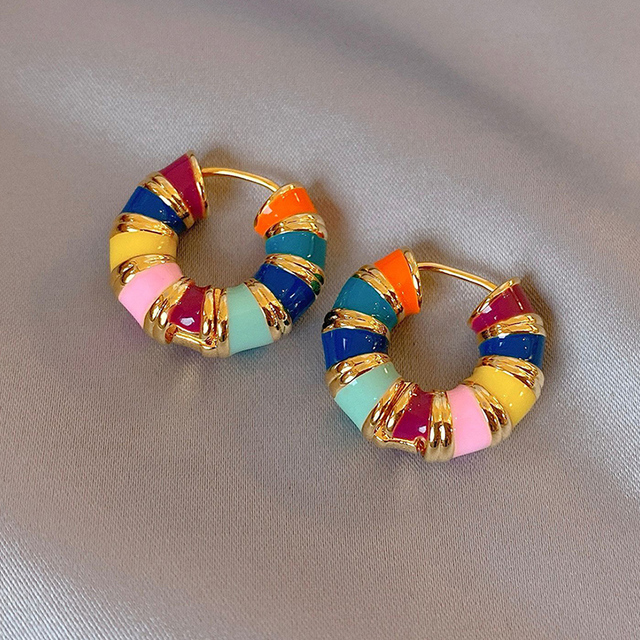 Elegant earrings adorned with multicolored enamel.