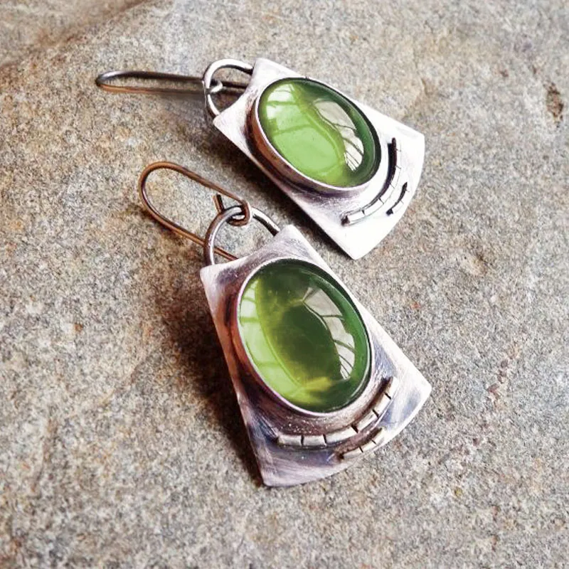 Green Vintage Silver Ear Studs