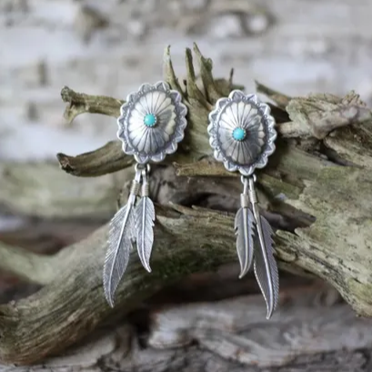 Vintage Turquoise-Feather Earrings
