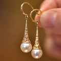 Gold Filigree Pearl Dangle Earrings