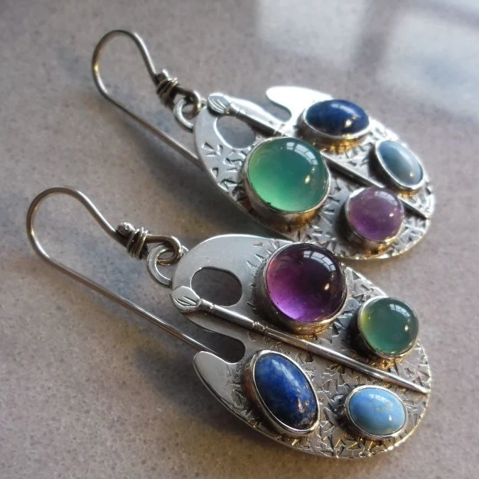 Vintage Multicolor Painted Panel Earrings