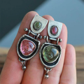 Red and green vintage rectangular earrings