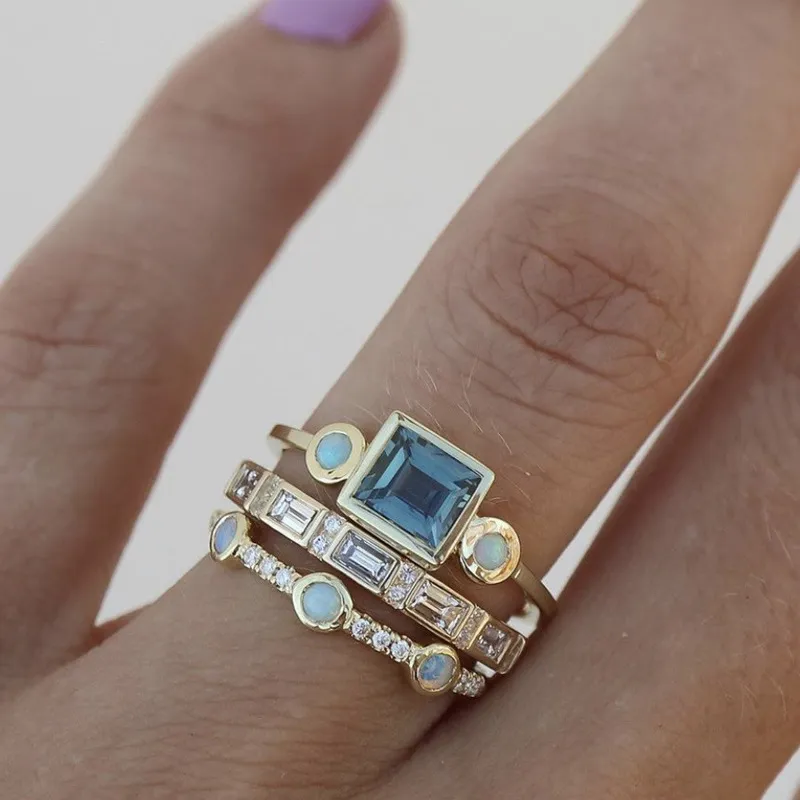 Vintage Blue Gemstone Ring Set