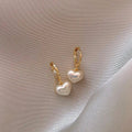 Golden Heart Pearl Drop Earrings