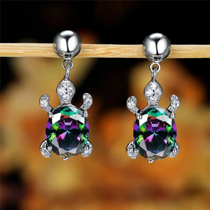 Elegant Tortoise Earrings with Multicolored Zirconia