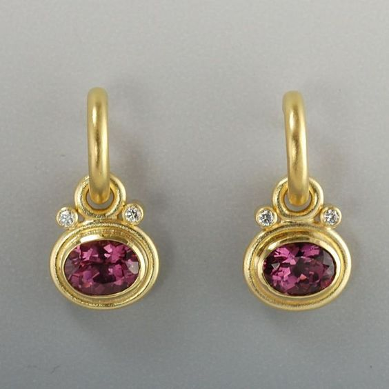 Vintage Gold Earrings with Garnet and Zirconia