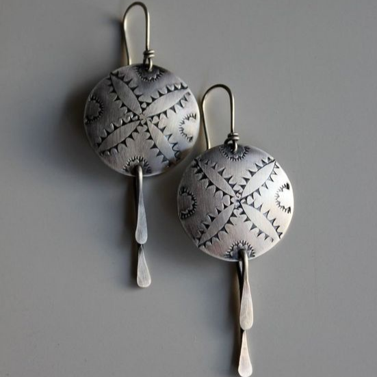 Vintage Ethnic Circular Silver Earrings