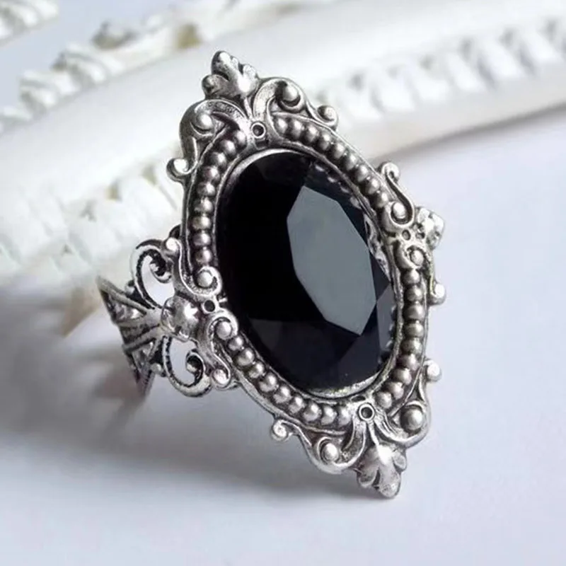 Boho Silver Ring with Black Stone