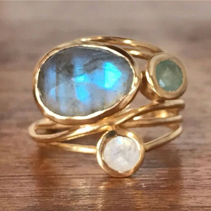 Gold Boho Ring with Gems