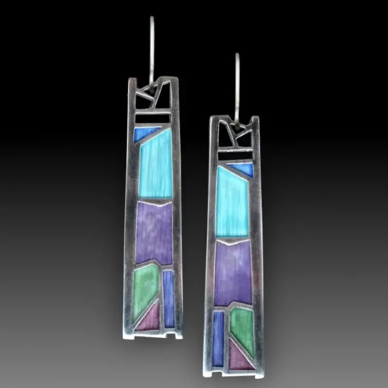 Vintage Blue Enamel Square Earrings