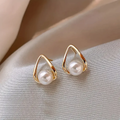 Triangular Hollow Earrings with Graceful Pearls