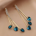 Blue Crystal Heart Elegant Raindrop Earrings