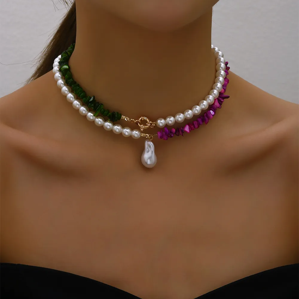 Elegant Colorful Baroque Pearl Pendant Necklace