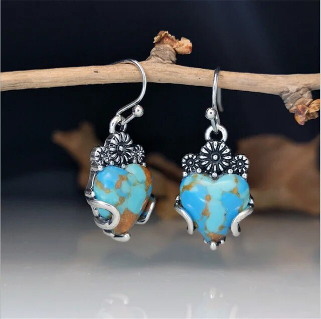 Blue Heart and Teal Vintage Earrings