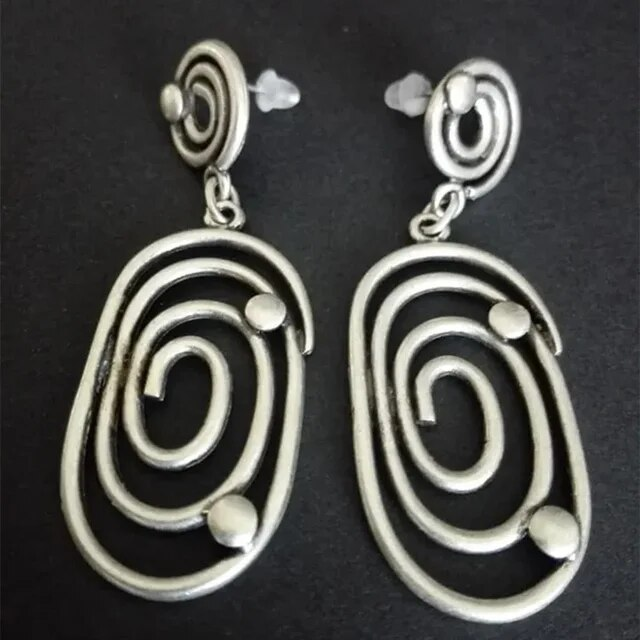 Vintage Spiral Earrings with Silver-Plated Beads
