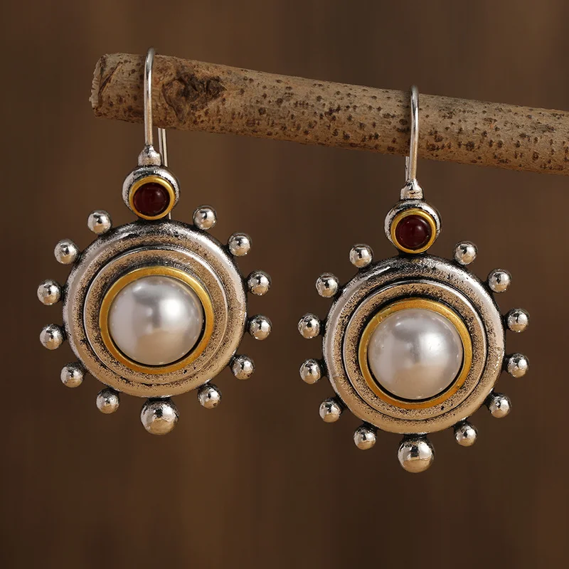 Vintage silver and gold pearl inlaid earrings