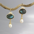 Blue Crystal and Vintage Bead Dangle Earrings