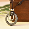 Silver-Plated Vintage-Style Leather Pendant Necklace