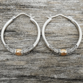 Vintage Silver Engraved Pattern Hoop Earrings