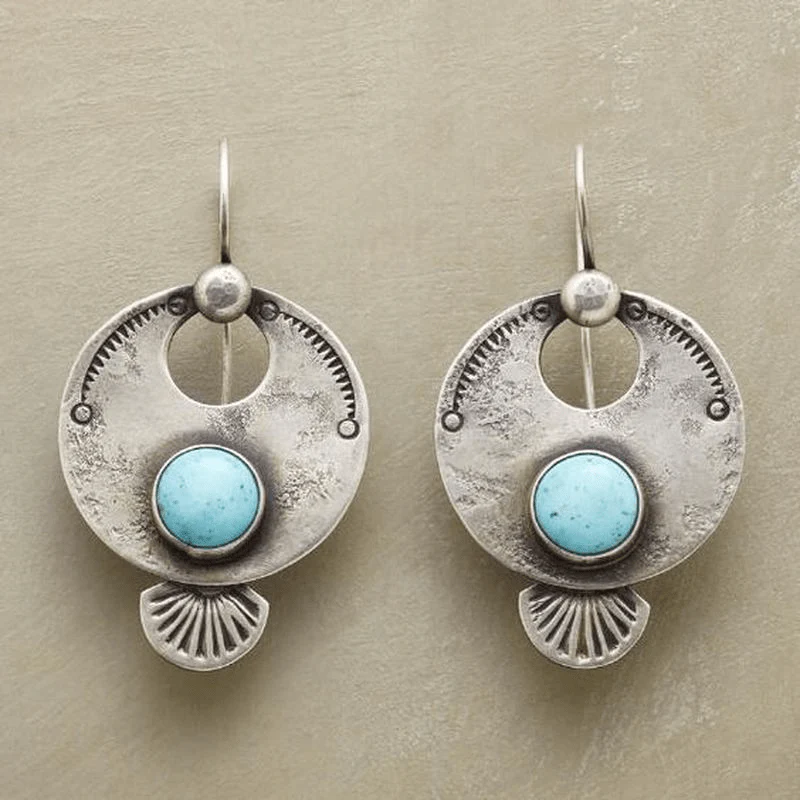 Vintage Round Turquoise Gemstone Earrings