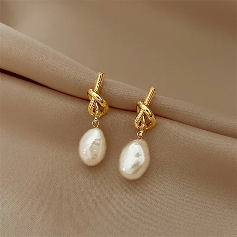Elegant Baroque Pearl Earrings with Gold Finish