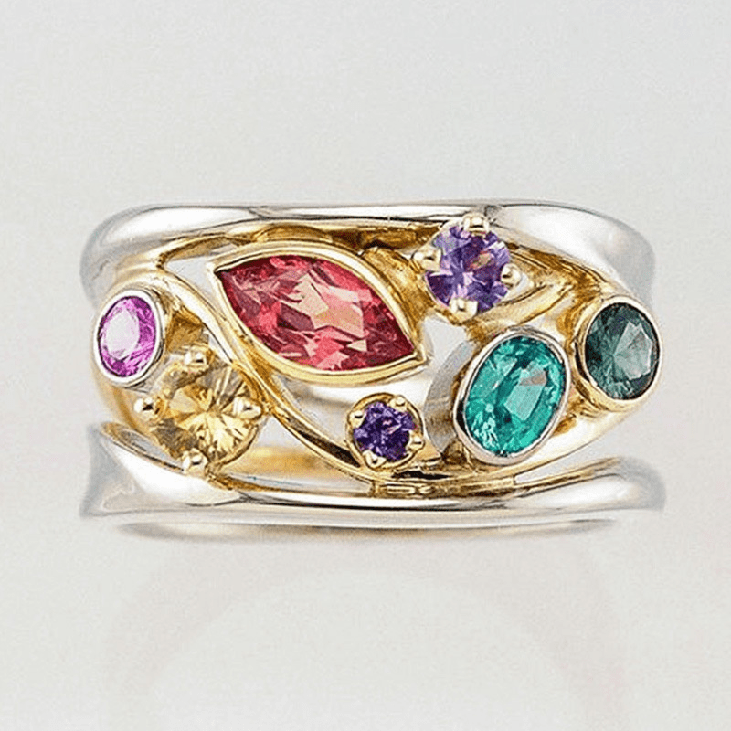 Vintage Gold & Silver Colorful Cubic Zirconia Ring
