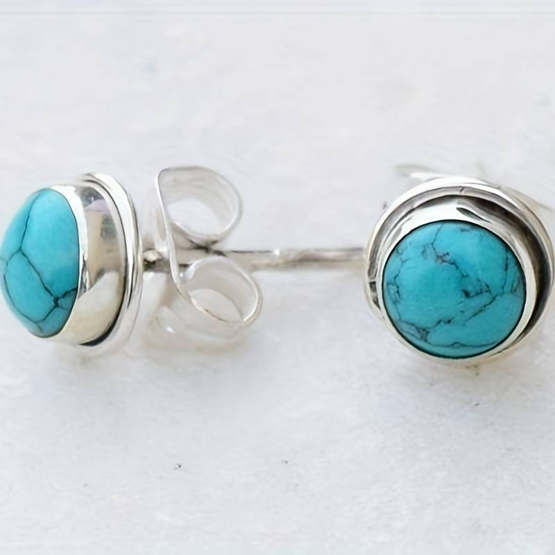 Vintage Blue Gemstone Silver Earrings