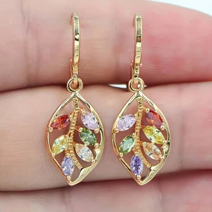 Vintage Multicolor Crystal Leaf Dangle Earrings