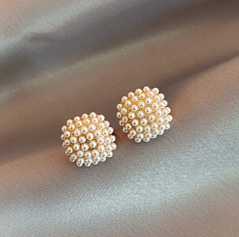 Elegant Gold Earrings with Inlaid Mother of Pearl