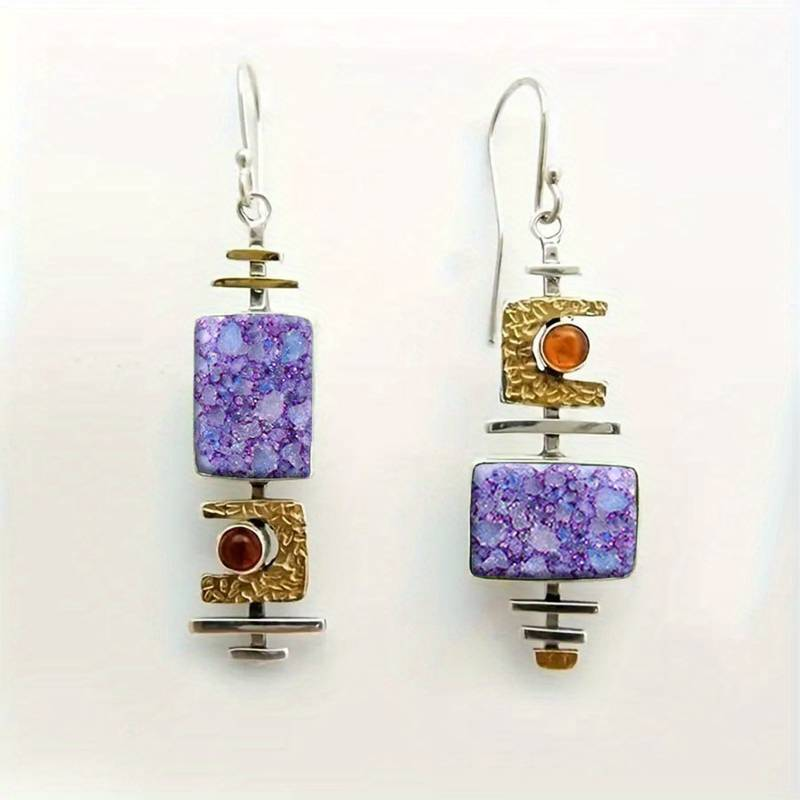 Vintage Lila Stone Old Earrings