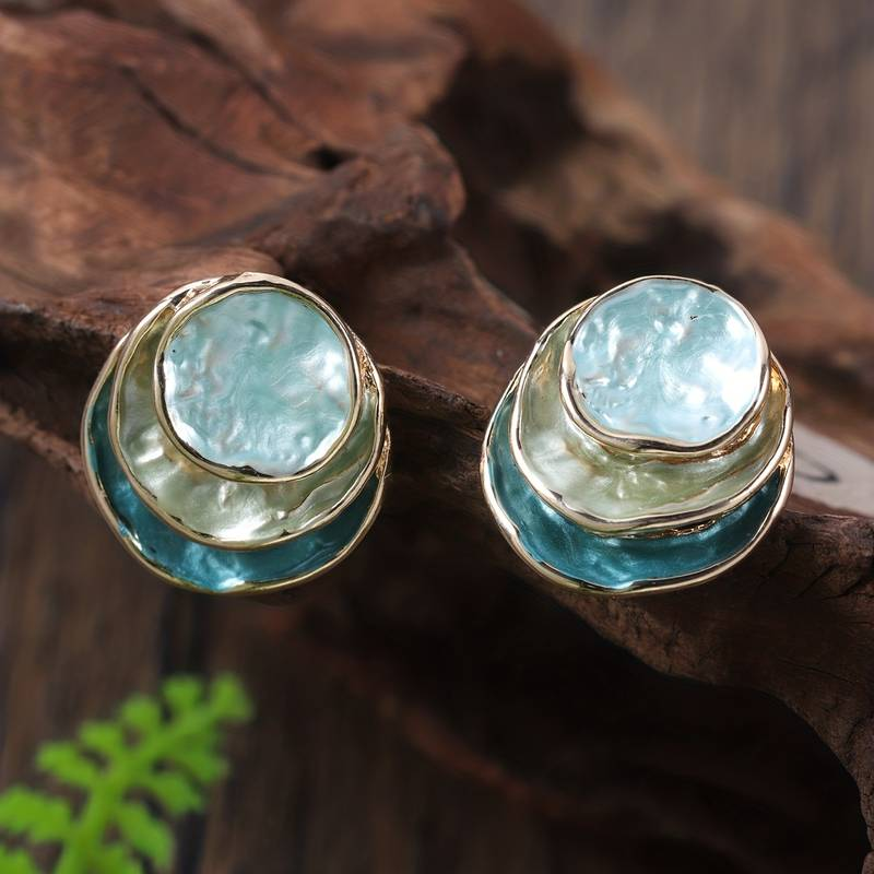 Vintage hand-painted layered round earrings