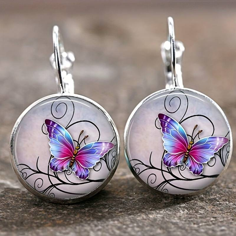 Vintage Rounded Crystal Butterfly Stud Earrings