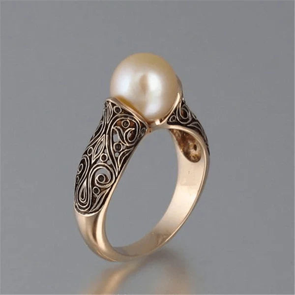 Buy One, Get One: Elegant Gold Pearl Earrings + Vintage Gold Ring with a Fancy Pearl