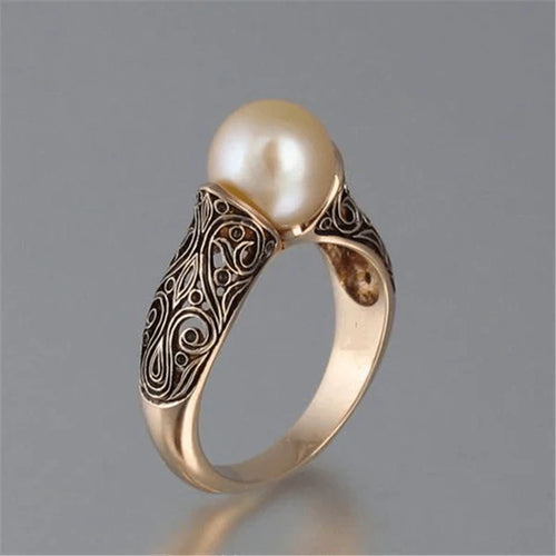 Buy One, Get One: Elegant Gold Pearl Earrings + Vintage Gold Ring with a Fancy Pearl