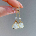 Vintage White Opal Gold Drop Earrings