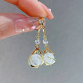 Vintage White Opal Dangle Gold Earrings