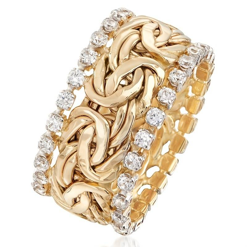 Braided golden ring with zirconia