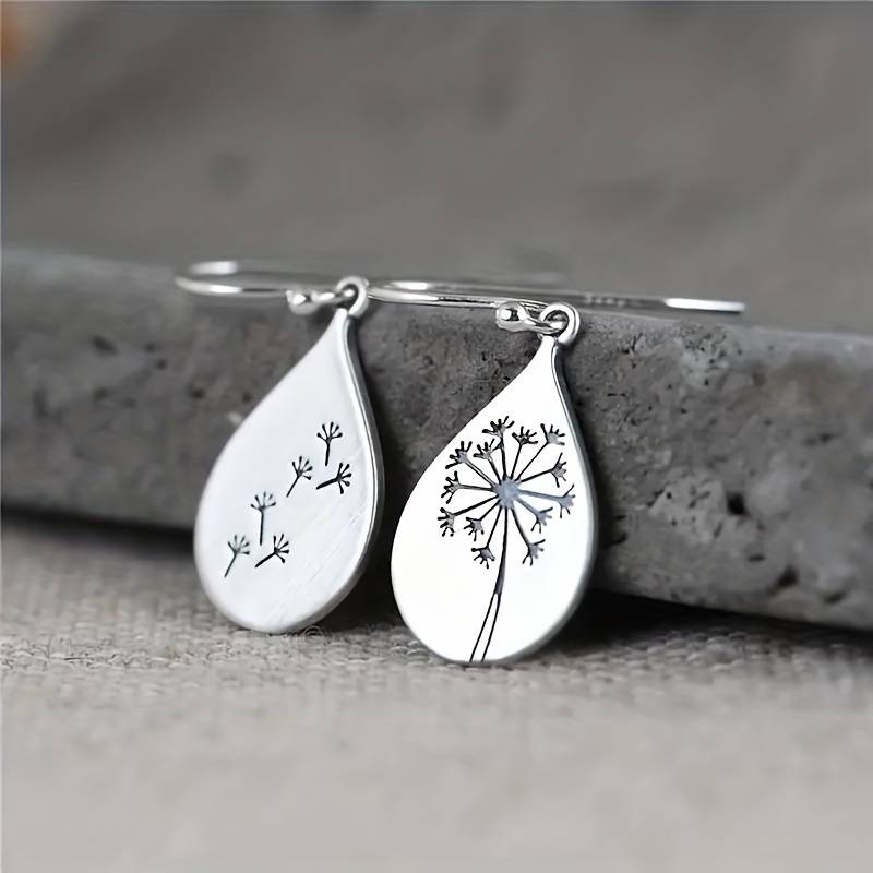 Vintage Silver Dandelion Dangling Earrings