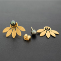 Vintage Golden Leaf Dark Pearl Ear Jewelry