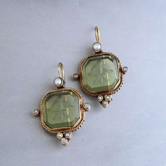 Vintage Green & Pearl Studs