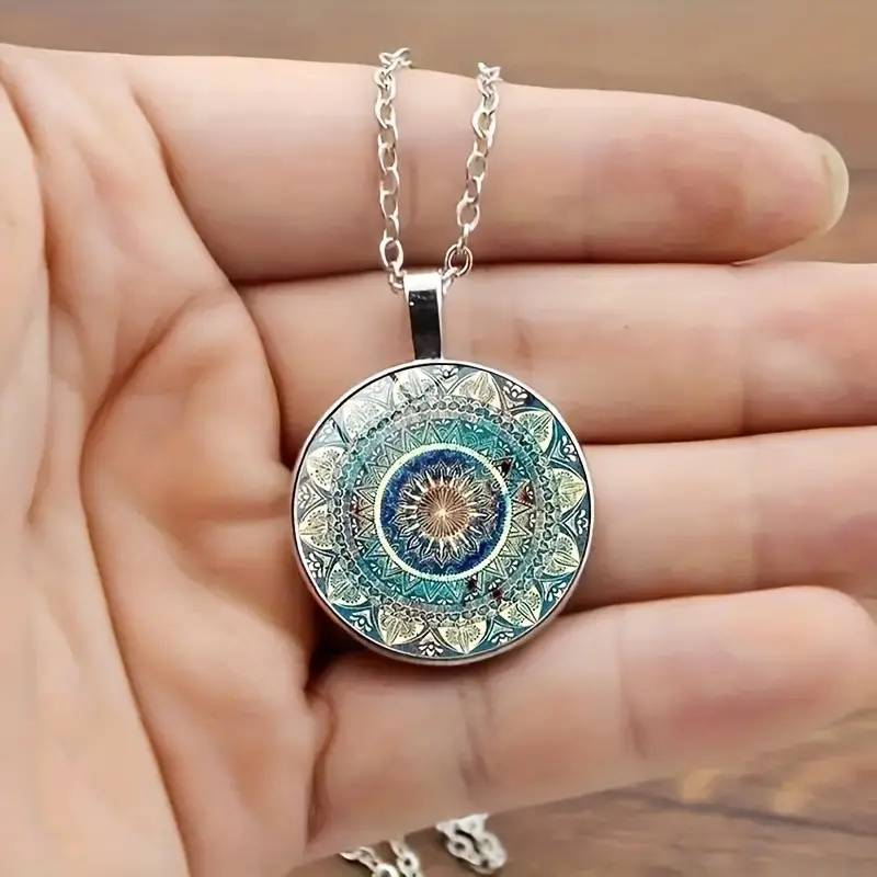 Vintage Rounded Azure Mandala Pendant Necklace