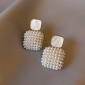 Square Earrings with Sophisticated Pearls